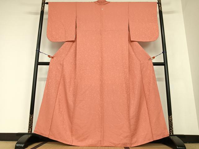 平和屋着物●上質な色無地　花唐草地紋　真赭色　正絹　逸品　AABB6428zg
