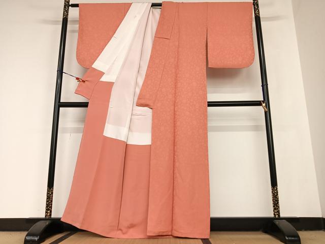 平和屋着物●上質な色無地　花唐草地紋　真赭色　正絹　逸品　AABB6428zg