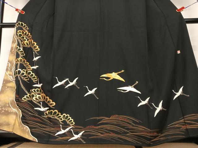 平和屋着物●皇室献上作家 北出与三郎 黒留袖 立波飛鶴松文 金彩 正絹 逸品 AABB6440zg
