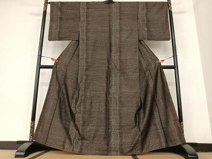 平和屋着物●本場大島紬　泥染め　間道　やまと誂製　正絹　逸品　AABB6447zg