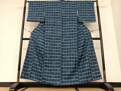 平和屋着物●上質な紬　格子　正絹　逸品　AABB6449zg