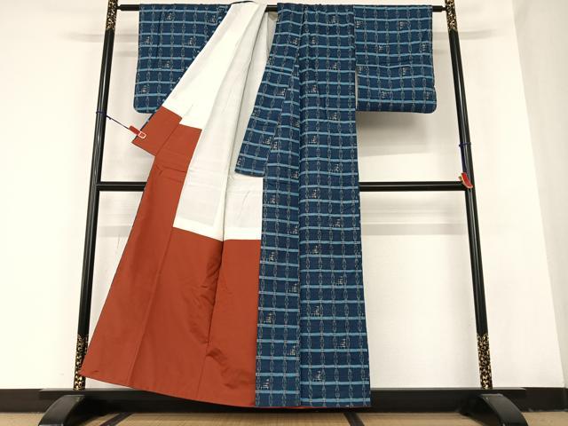 平和屋着物●上質な紬　格子　正絹　逸品　AABB6449zg