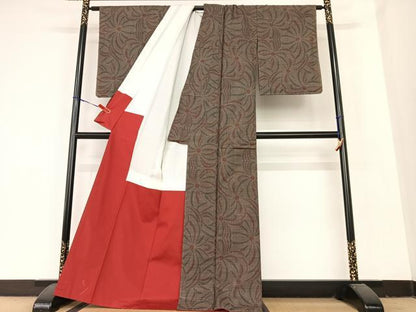 平和屋着物●本場大島紬 泥染め カタス7マルキ 花尽くし 正絹 逸品 AABB6450zg