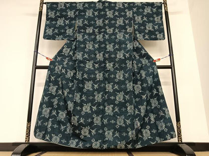 平和屋着物●上質な紬　絞り　草花文　正絹　逸品　AABB6463zg