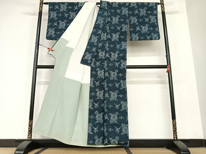 平和屋着物●上質な紬　絞り　草花文　正絹　逸品　AABB6463zg