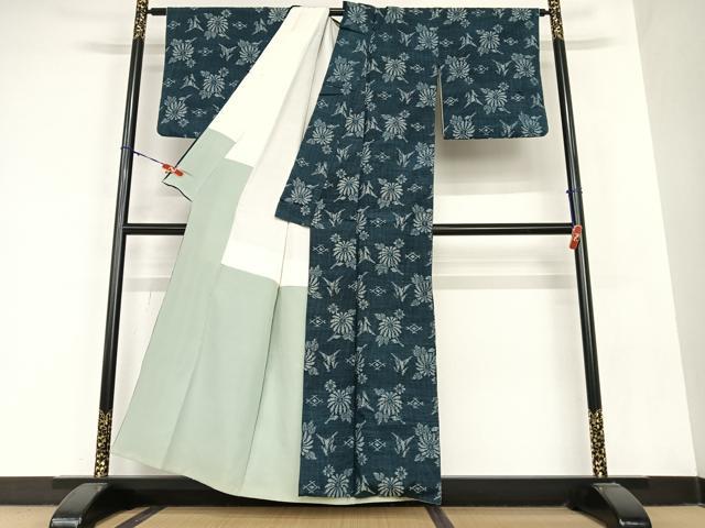 平和屋着物●上質な紬　絞り　草花文　正絹　逸品　AABB6463zg