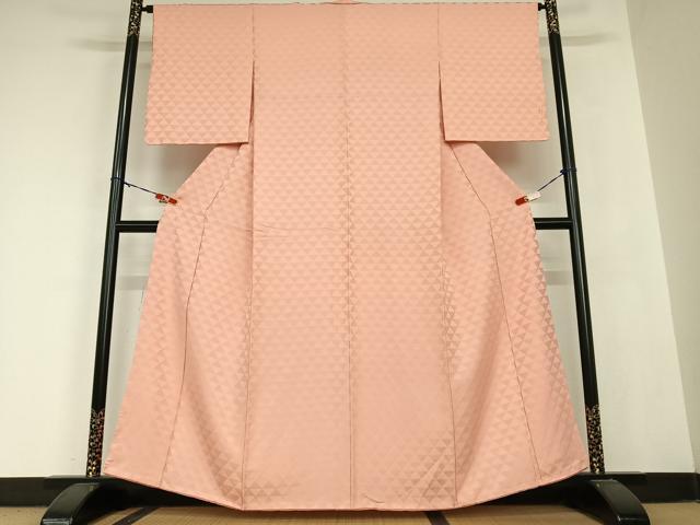 平和屋着物●上質な色無地　鱗地紋　薄紅色　正絹　逸品　AABB6471zg