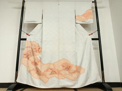 平和屋着物●訪問着　絞り　刺繍　草花籬文　銀彩　正絹　逸品　AABB6475zg