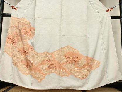 平和屋着物●訪問着　絞り　刺繍　草花籬文　銀彩　正絹　逸品　AABB6475zg