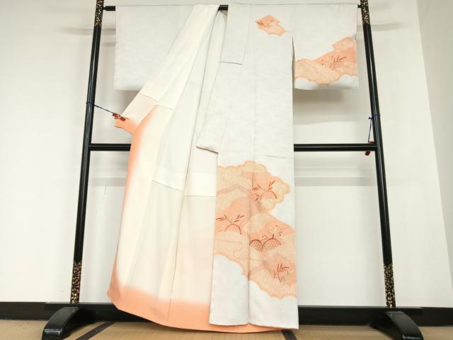 平和屋着物●訪問着　絞り　刺繍　草花籬文　銀彩　正絹　逸品　AABB6475zg