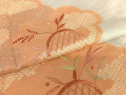 平和屋着物●訪問着　絞り　刺繍　草花籬文　銀彩　正絹　逸品　AABB6475zg