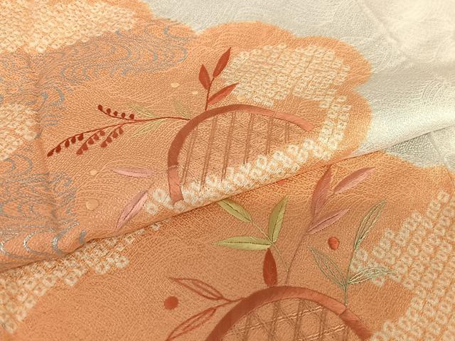 平和屋着物●訪問着　絞り　刺繍　草花籬文　銀彩　正絹　逸品　AABB6475zg