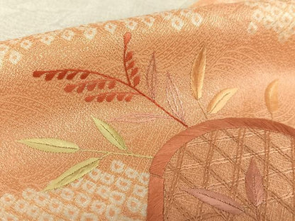 平和屋着物●訪問着　絞り　刺繍　草花籬文　銀彩　正絹　逸品　AABB6475zg