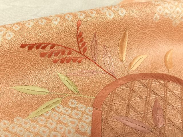 平和屋着物●訪問着　絞り　刺繍　草花籬文　銀彩　正絹　逸品　AABB6475zg