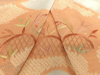 平和屋着物●訪問着　絞り　刺繍　草花籬文　銀彩　正絹　逸品　AABB6475zg