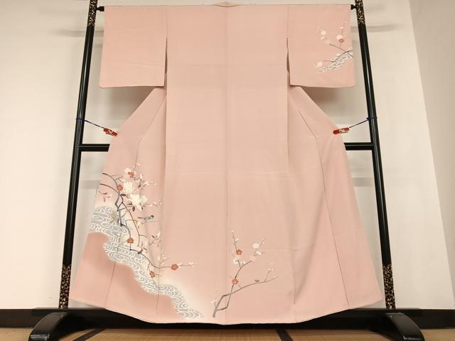 平和屋着物●訪問着　枝花に休み鳥　暈し染め　正絹　逸品　AABB6476zg
