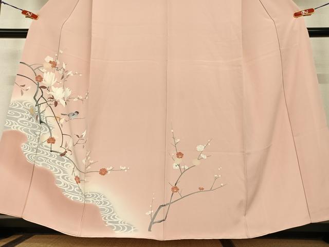 平和屋着物●訪問着　枝花に休み鳥　暈し染め　正絹　逸品　AABB6476zg