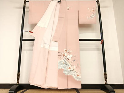 平和屋着物●訪問着　枝花に休み鳥　暈し染め　正絹　逸品　AABB6476zg