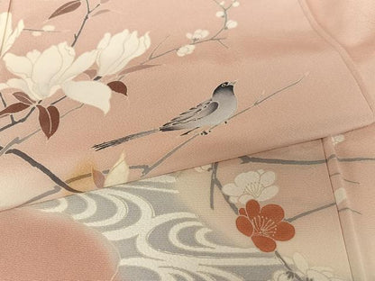 平和屋着物●訪問着　枝花に休み鳥　暈し染め　正絹　逸品　AABB6476zg