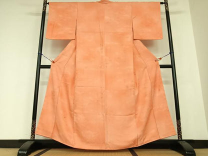 平和屋着物●上質な色無地 草花地紋 鉛丹色 暈し染め 正絹 逸品 未使用 AABB6477zg