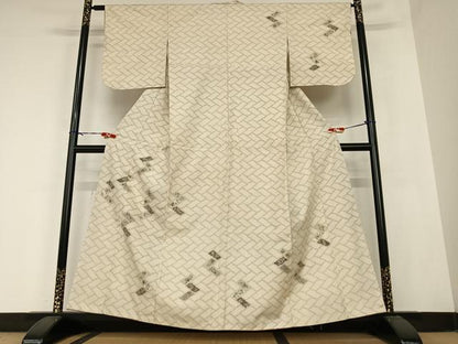 平和屋着物●上質な紬　訪問着　檜垣更紗花文　正絹　逸品　AABB6482zg