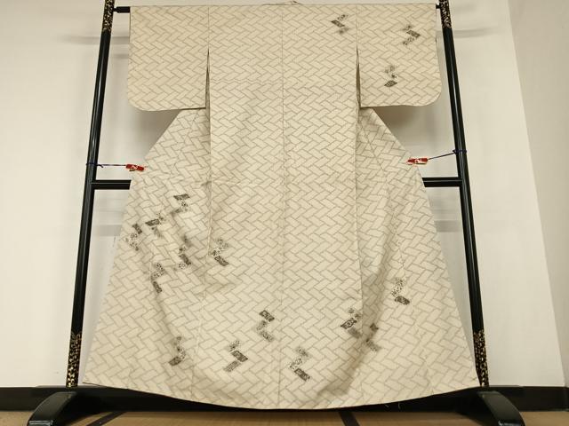 平和屋着物●上質な紬　訪問着　檜垣更紗花文　正絹　逸品　AABB6482zg