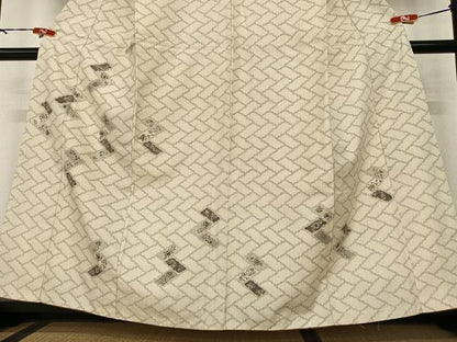 平和屋着物●上質な紬　訪問着　檜垣更紗花文　正絹　逸品　AABB6482zg