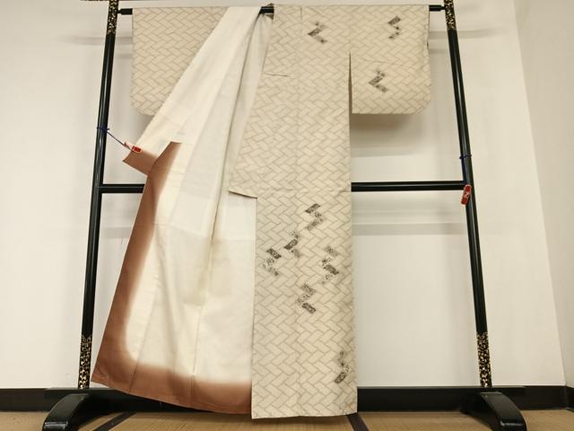 平和屋着物●上質な紬　訪問着　檜垣更紗花文　正絹　逸品　AABB6482zg