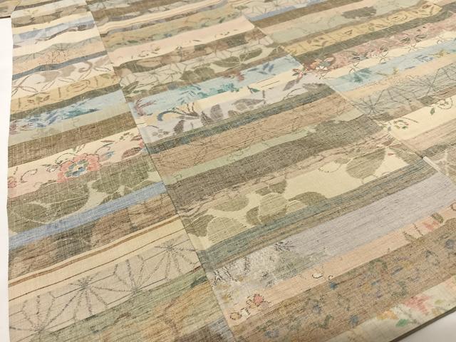 平和屋着物●小千谷紬 横段花文 百柄 正絹 逸品 AABB6501zg