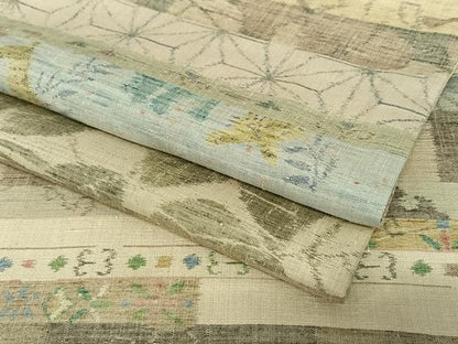 平和屋着物●小千谷紬 横段花文 百柄 正絹 逸品 AABB6501zg