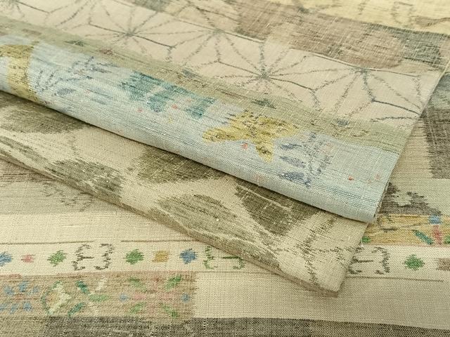 平和屋着物●小千谷紬 横段花文 百柄 正絹 逸品 AABB6501zg