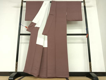 平和屋着物●上質な色無地　紫鳶色　正絹　逸品　AABB6503zg