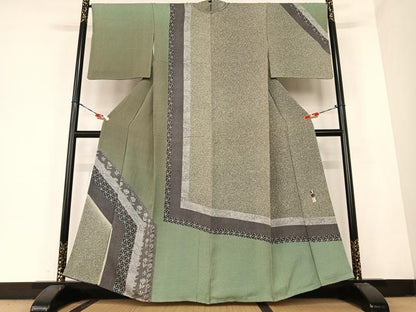 平和屋着物●東京染伝統工芸士 金田昇 訪問着 草花間道 正絹 逸品 AABB6510zg