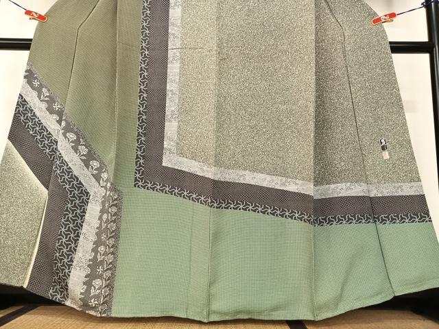 平和屋着物●東京染伝統工芸士 金田昇 訪問着 草花間道 正絹 逸品 AABB6510zg