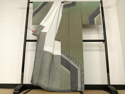 平和屋着物●東京染伝統工芸士 金田昇 訪問着 草花間道 正絹 逸品 AABB6510zg