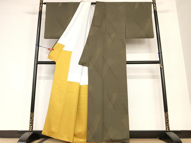 平和屋着物●上質な小紋　変わり縞　金彩　正絹　逸品　AABB6514zg