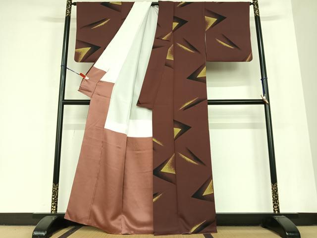 平和屋着物●上質な小紋　幾何学文様　正絹　逸品　AABB6516zg