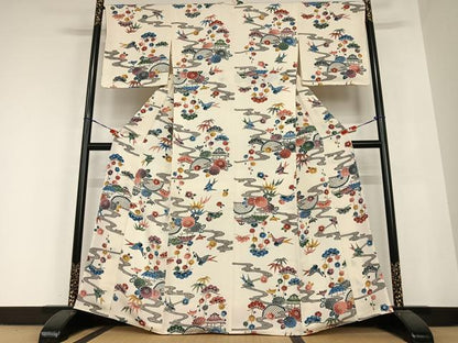 平和屋着物●紅型 小紋 風景花鳥文 松竹梅 高島屋扱い 正絹 逸品 未使用 AABB6519zg