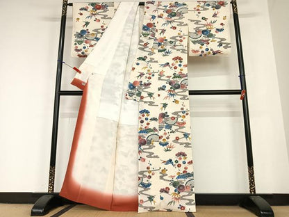 平和屋着物●紅型 小紋 風景花鳥文 松竹梅 高島屋扱い 正絹 逸品 未使用 AABB6519zg