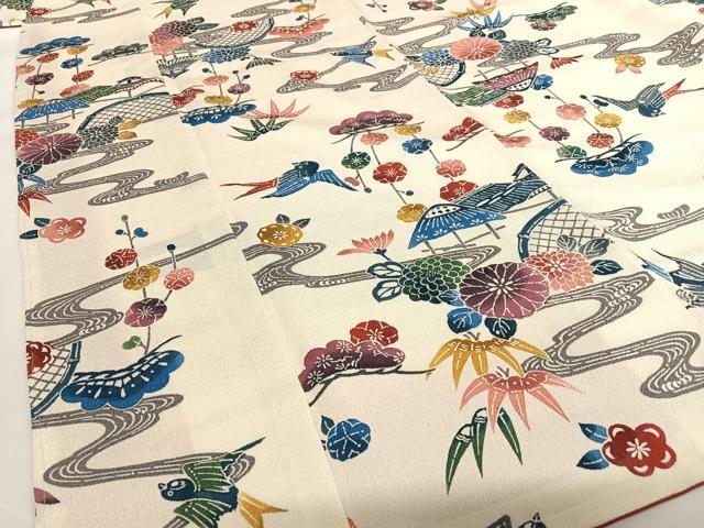 平和屋着物●紅型 小紋 風景花鳥文 松竹梅 高島屋扱い 正絹 逸品 未使用 AABB6519zg