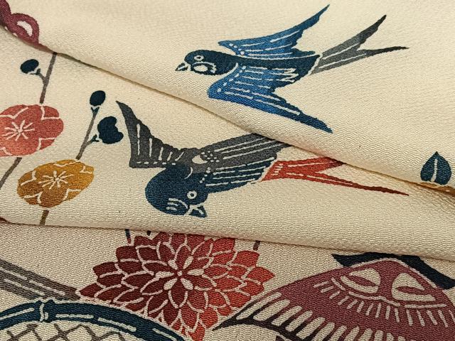 平和屋着物●紅型 小紋 風景花鳥文 松竹梅 高島屋扱い 正絹 逸品 未使用 AABB6519zg