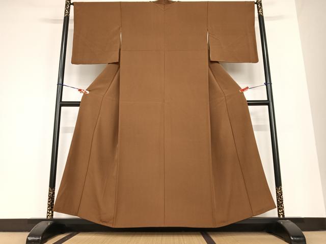 平和屋着物●上質な色無地　黒茶色　正絹　逸品　AABB6531zg