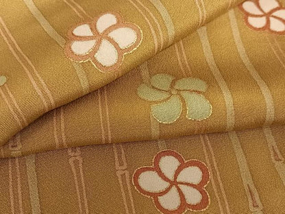 平和屋着物●上質な小紋　舞花文　竹縞　金彩　正絹　逸品　AABB6534zg