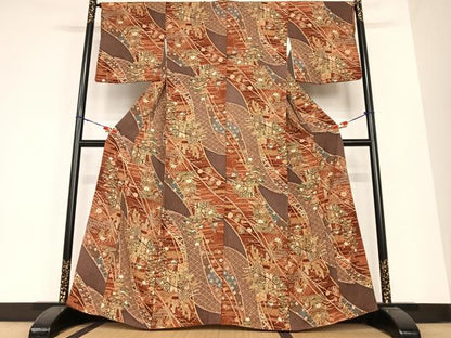 平和屋着物●上質な小紋 御所車梅松文 金彩 正絹 逸品 AABB6536zg
