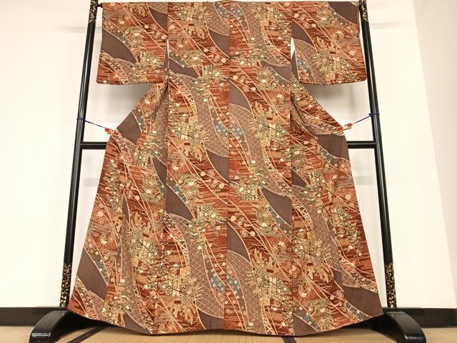 平和屋着物●上質な小紋 御所車梅松文 金彩 正絹 逸品 AABB6536zg