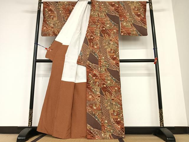 平和屋着物●上質な小紋 御所車梅松文 金彩 正絹 逸品 AABB6536zg