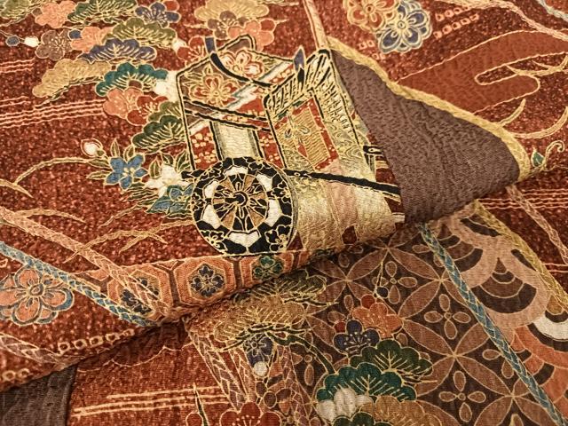 平和屋着物●上質な小紋 御所車梅松文 金彩 正絹 逸品 AABB6536zg