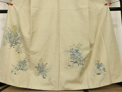 平和屋着物●訪問着　紬地　草花文　正絹　逸品　AABB6562zg