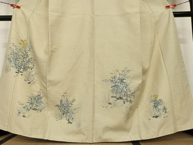 平和屋着物●訪問着　紬地　草花文　正絹　逸品　AABB6562zg