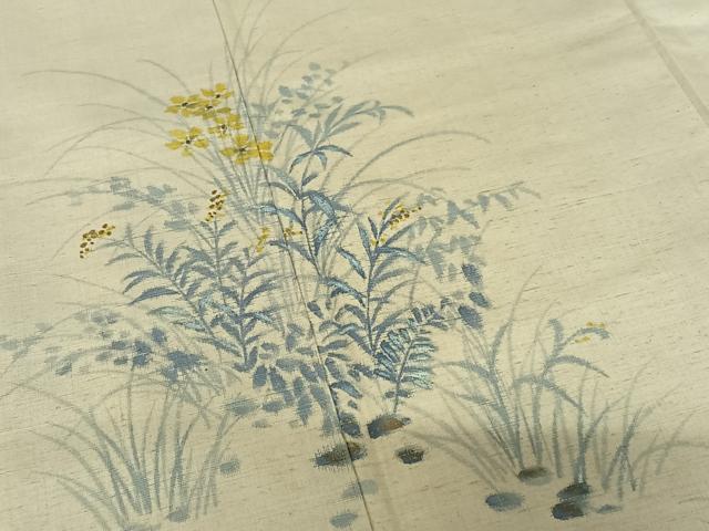 平和屋着物●訪問着　紬地　草花文　正絹　逸品　AABB6562zg